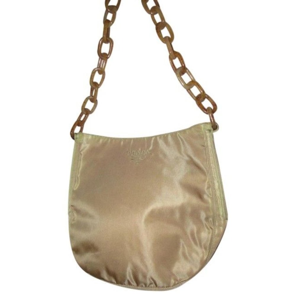 Prada Vintage Iridescent Gold Champagne Fabric With A Marbled Lucite Chain Strap